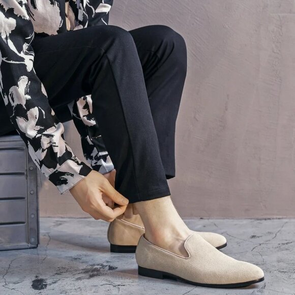 Santimon Mens US 8, 11 Beige Suede Casual Plain Loafers for Formal Occasions Wed - Picture 12 of 13